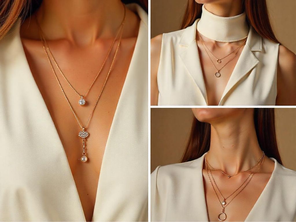 Elegant layered necklaces featuring a lariat necklace paired with a shorter chain