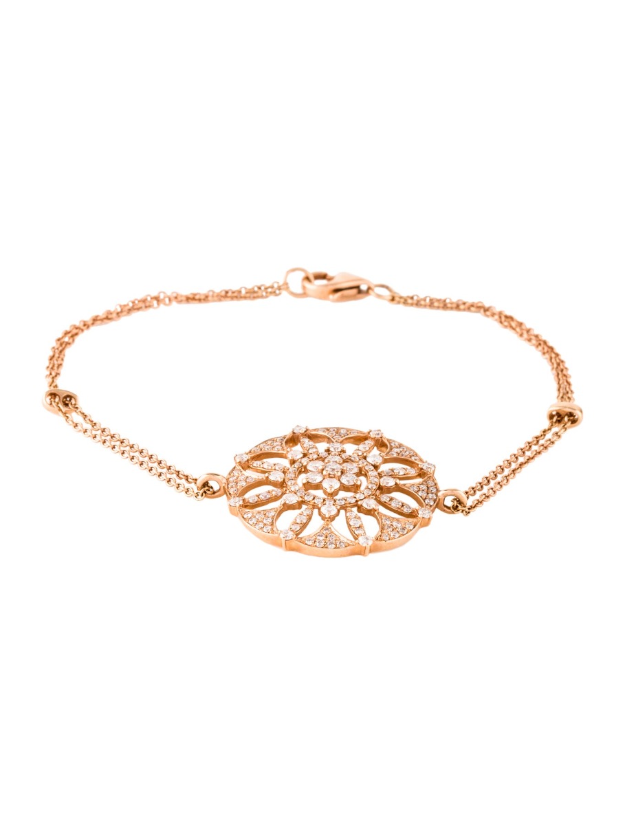 0--14K Rose Gold Diamond Flower Bracelet, 14K Rose Gold Diamond Flower Bracelet