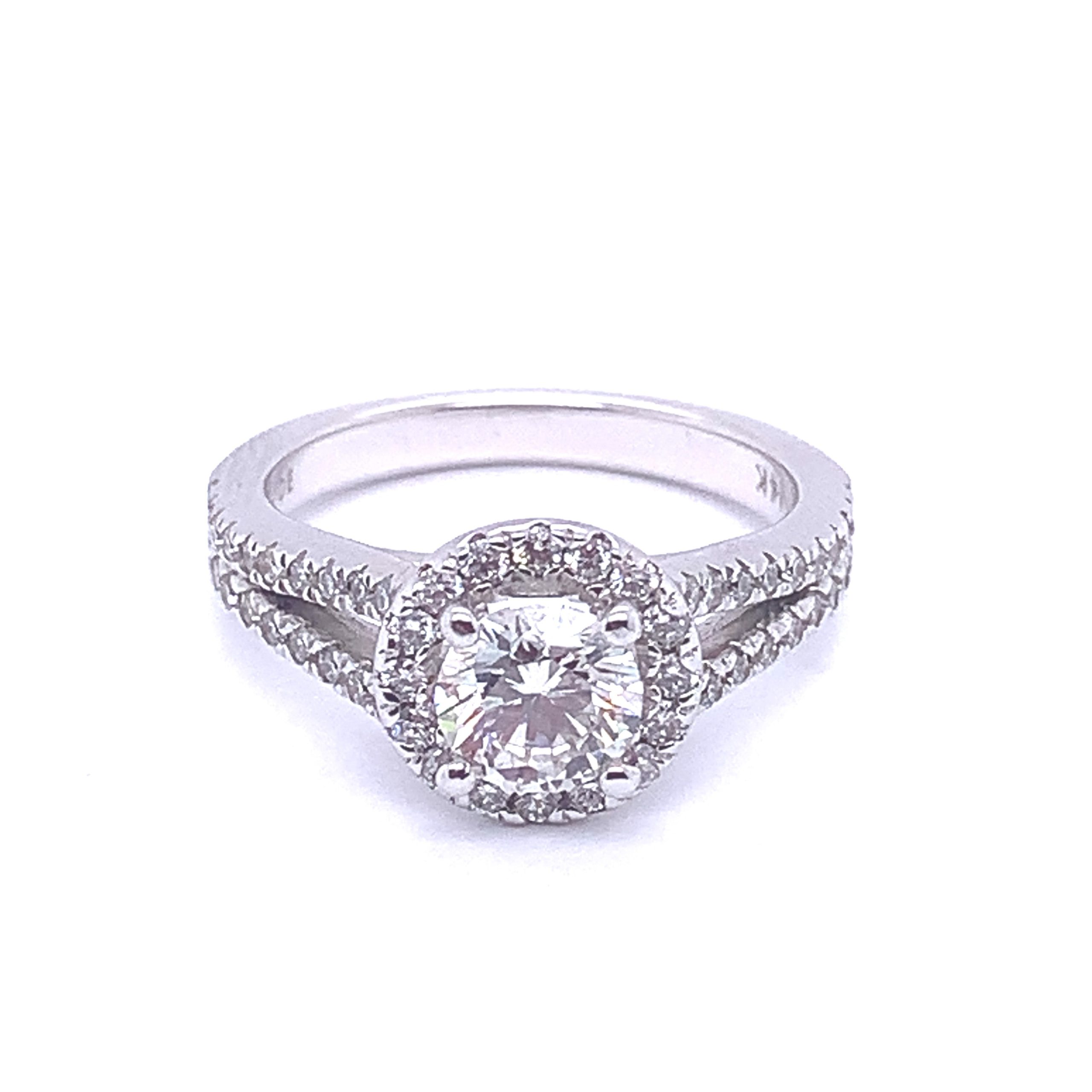 1.50 Ctw Halo Engagement Ring In 14K White Gold, 1.50 Ctw Halo Engagement Ring In 14K White Gold