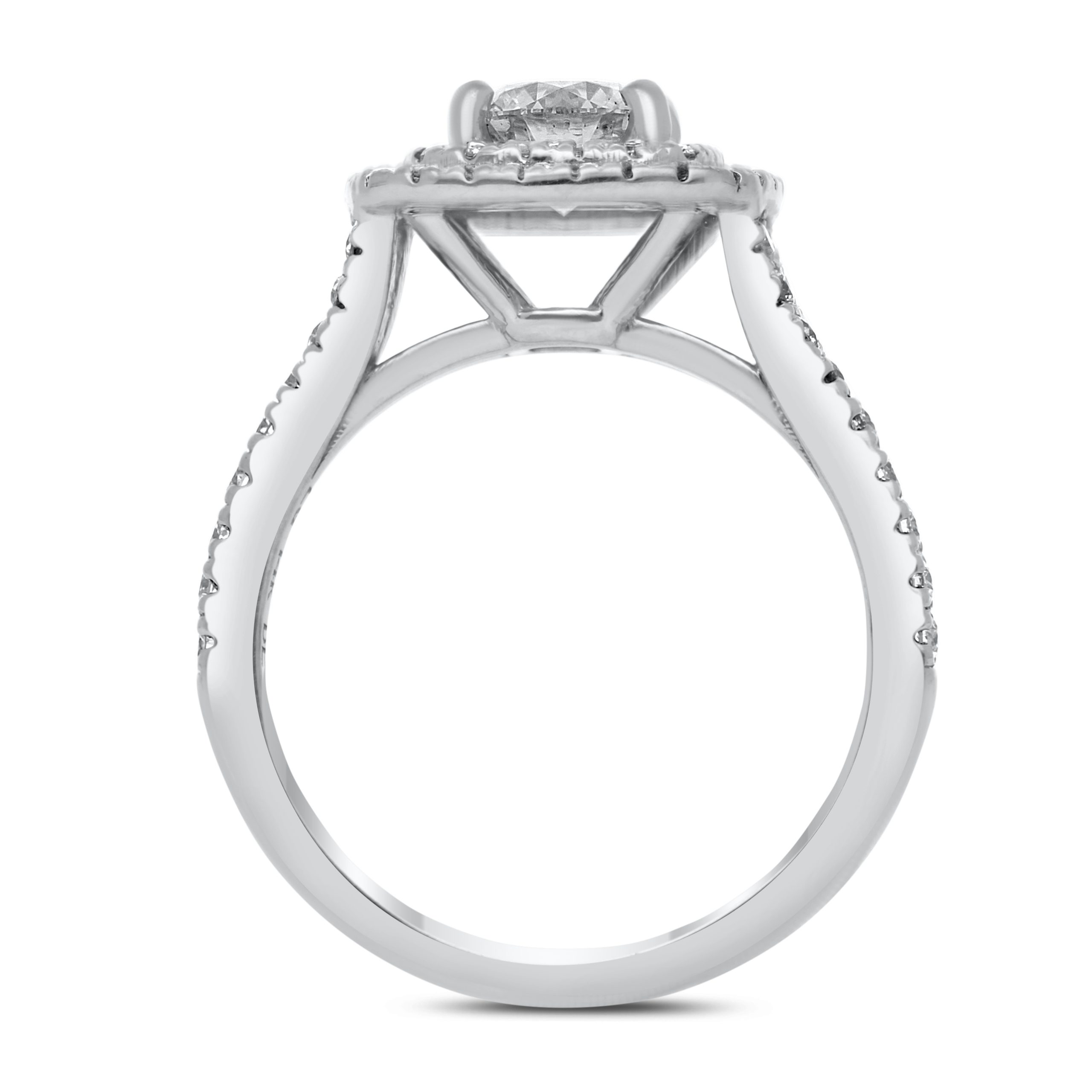 1--1.25 Ctw Round Double Halo Bridal Ring In 14K White Gold, 1.25 Ctw Round Double Halo Bridal Ring In 14K White Gold