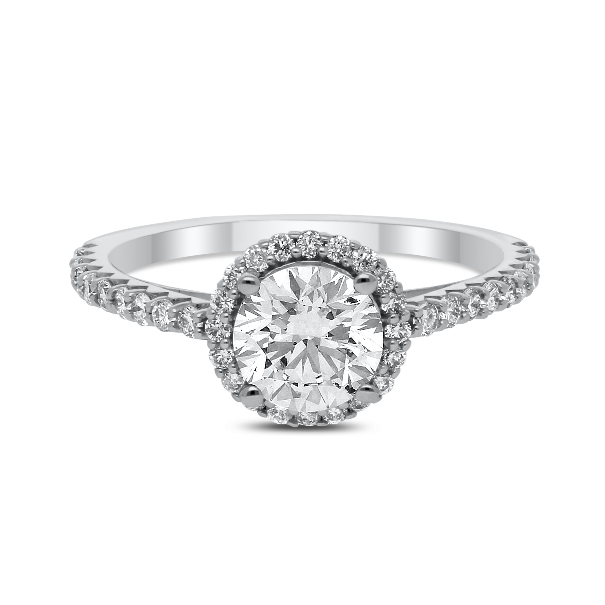 0--1 Ctw Round Single Halo Bridal Ring In 14K White Gold, 1 Ctw Round Single Halo Bridal Ring In 14K White Gold