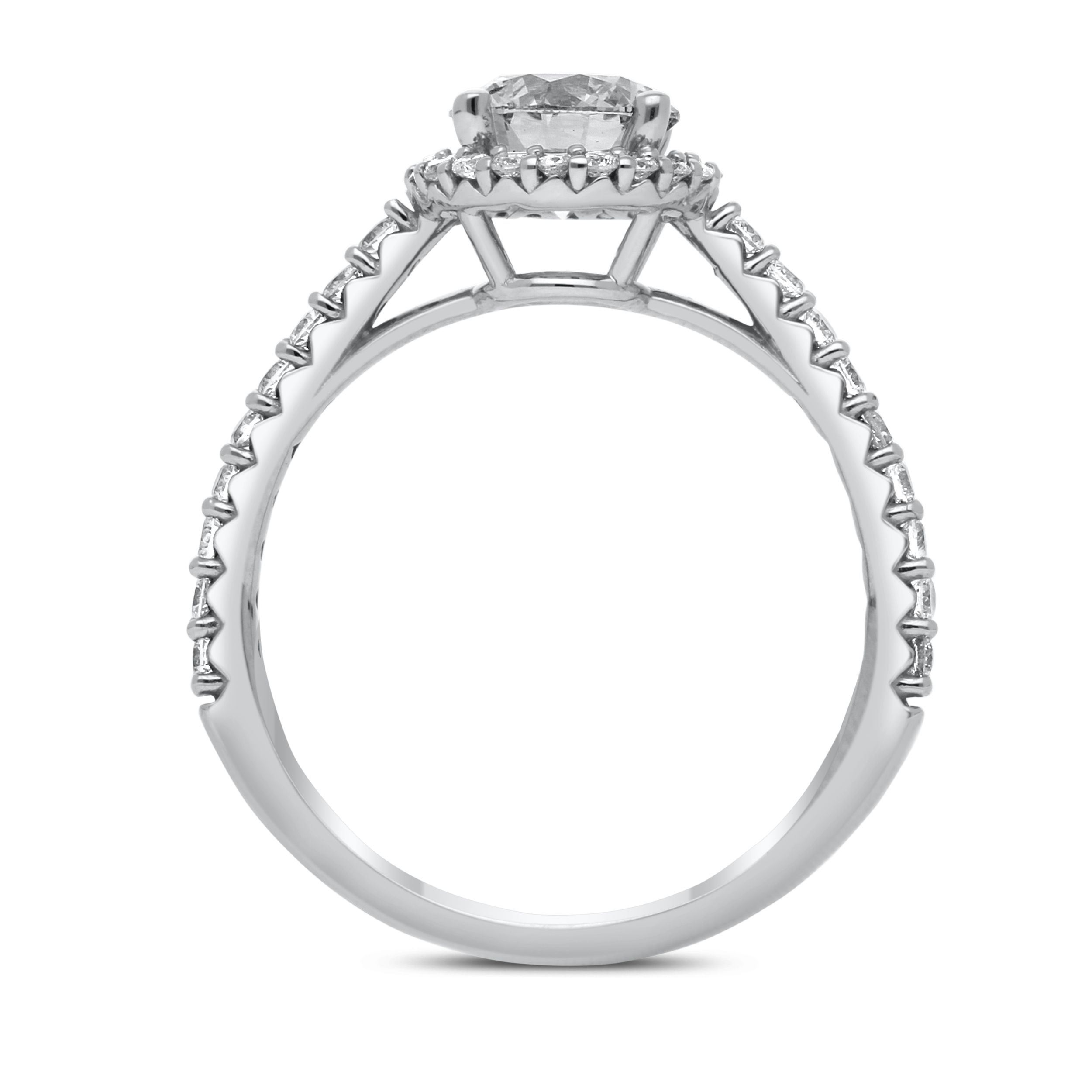 1--1 Ctw Round Single Halo Bridal Ring In 14K White Gold, 1 Ctw Round Single Halo Bridal Ring In 14K White Gold