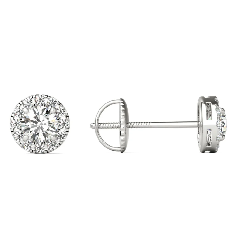 0--3/4 Ctw 14K White Gold Natural Diamond Halo Earrings Screw Back, 3/4 Ctw 14K White Gold Natural Diamond Halo Earrings Screw Back