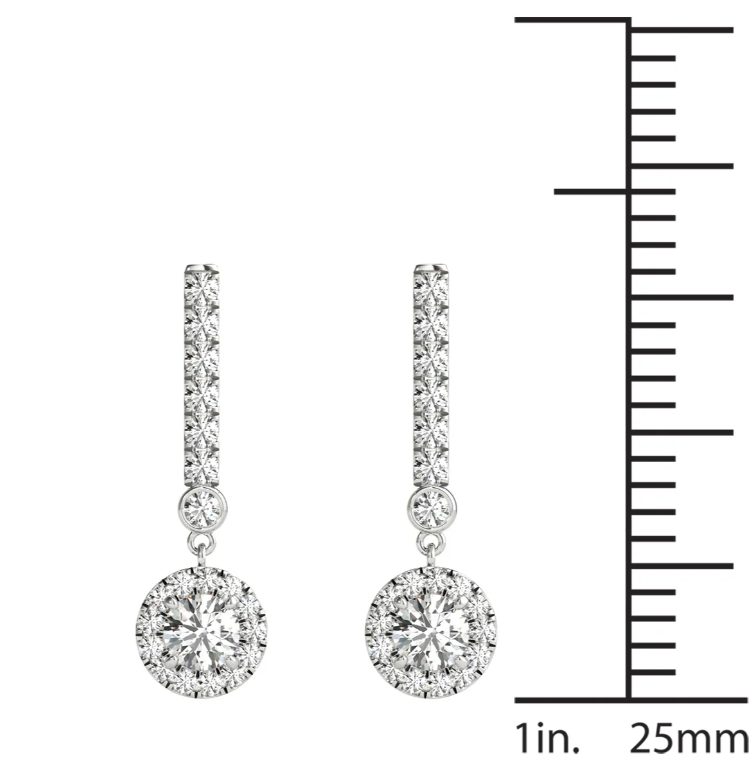 3/4 Ctw 14K Gold Natural Diamond Dangle Halo Earrings Screw Back