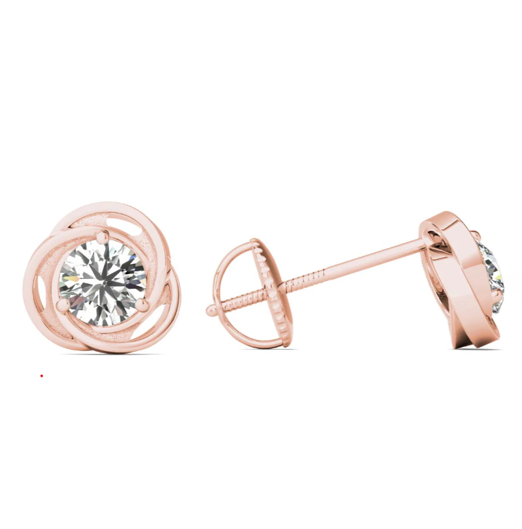 0--1/2 Ct tw 14K Rose Gold Solitaire Natural Diamond Stud Earrings, 1/2 Ct tw 14K Rose Gold Solitaire Natural Diamond Stud Earrings