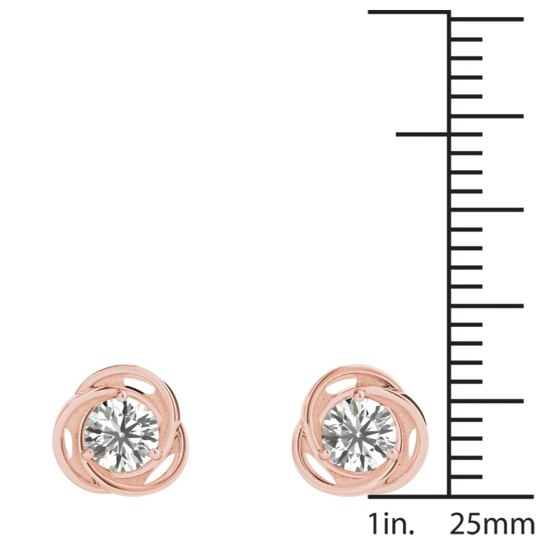 1--1/2 Ct tw 14K Rose Gold Solitaire Natural Diamond Stud Earrings, 1/2 Ct tw 14K Rose Gold Solitaire Natural Diamond Stud Earrings