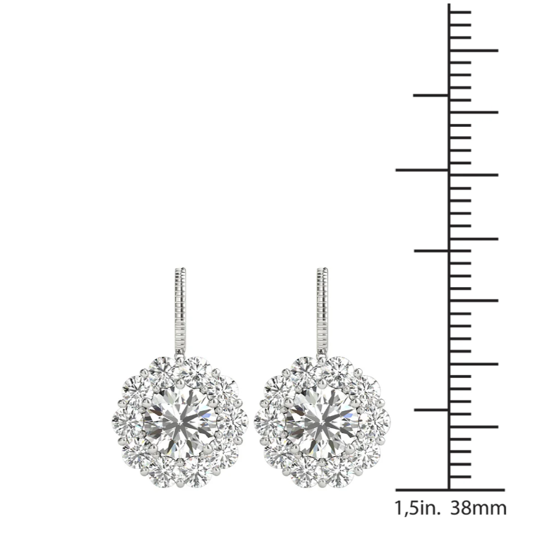 1--2.20 Ctw 14K White Gold Natural Diamond Dangle Halo Earrings Screw Back, 2.20 Ctw 14K White Gold Natural Diamond Dangle Halo Earrings Screw Back