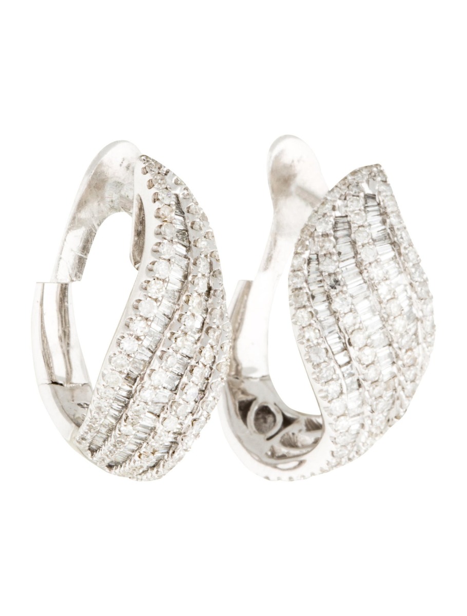 1--14k White Gold Triple Row Diamond Earrings, 14k White Gold Triple Row Diamond Earrings