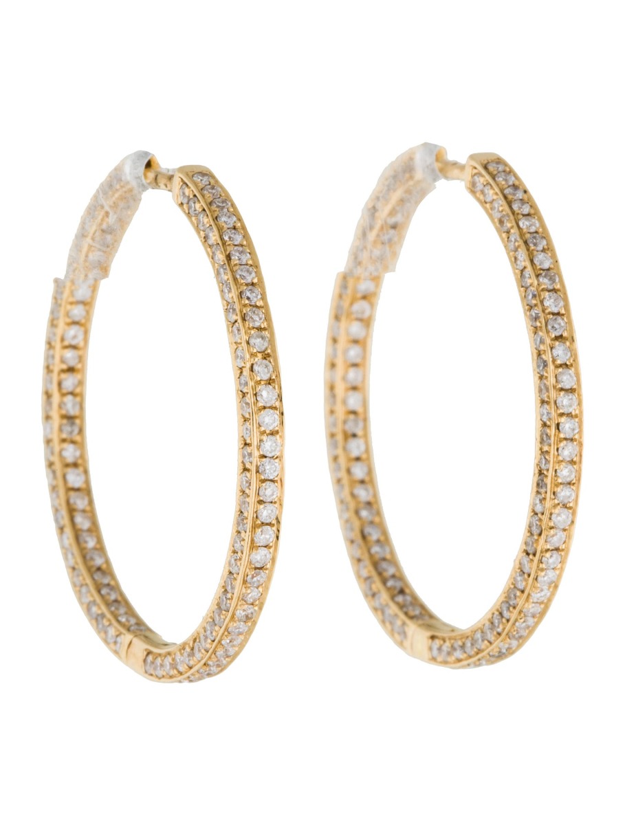 0--14k Gold 1.25ctw Diamond Inside Out Hoop Earrings, 14k Gold 1.25ctw Diamond Inside Out Hoop Earrings