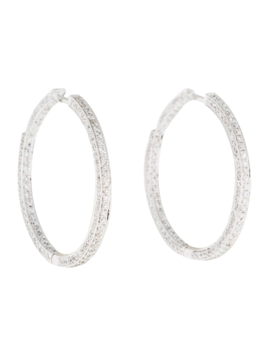 0--14K White Gold Diamond Inside Out Hoop Earrings, 14K White Gold Diamond Inside Out Hoop Earrings