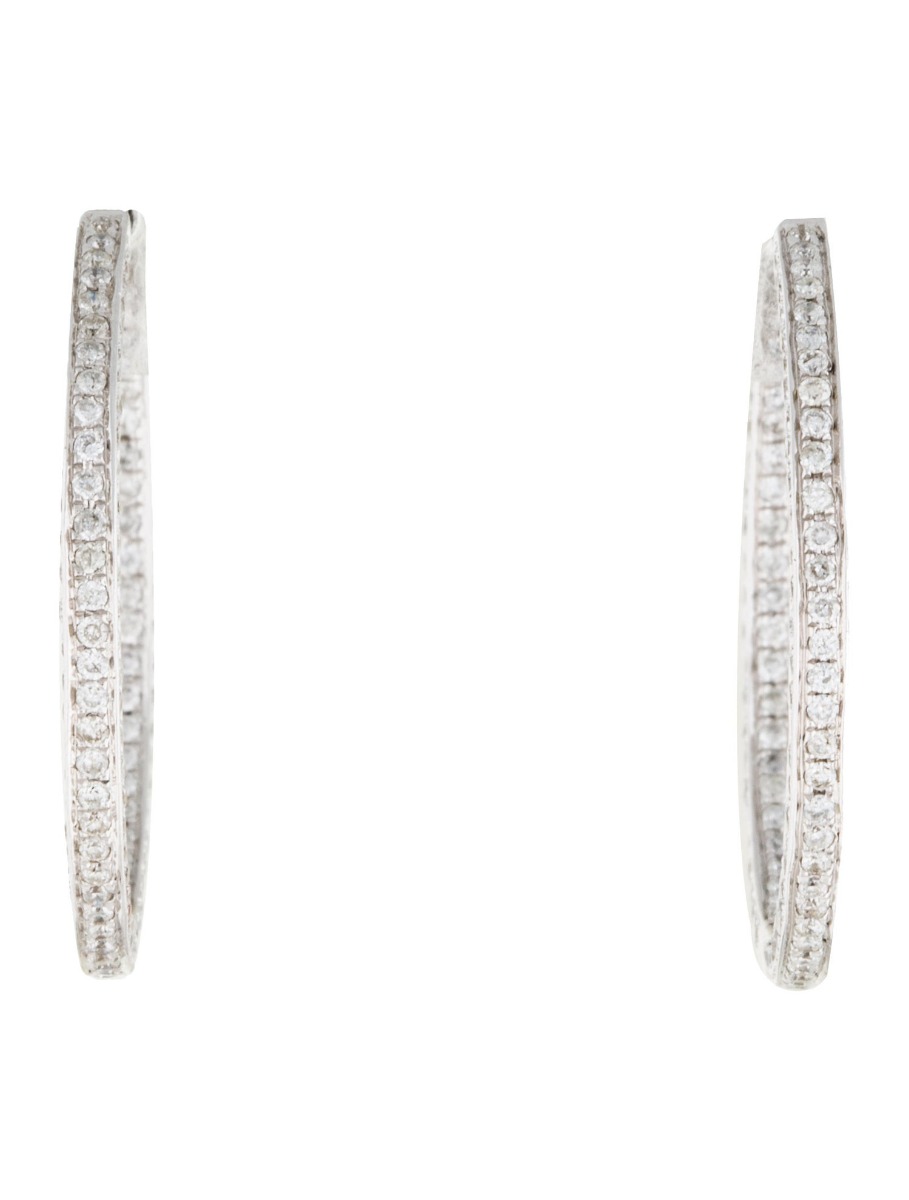 1--14K White Gold Diamond Inside Out Hoop Earrings, 14K White Gold Diamond Inside Out Hoop Earrings