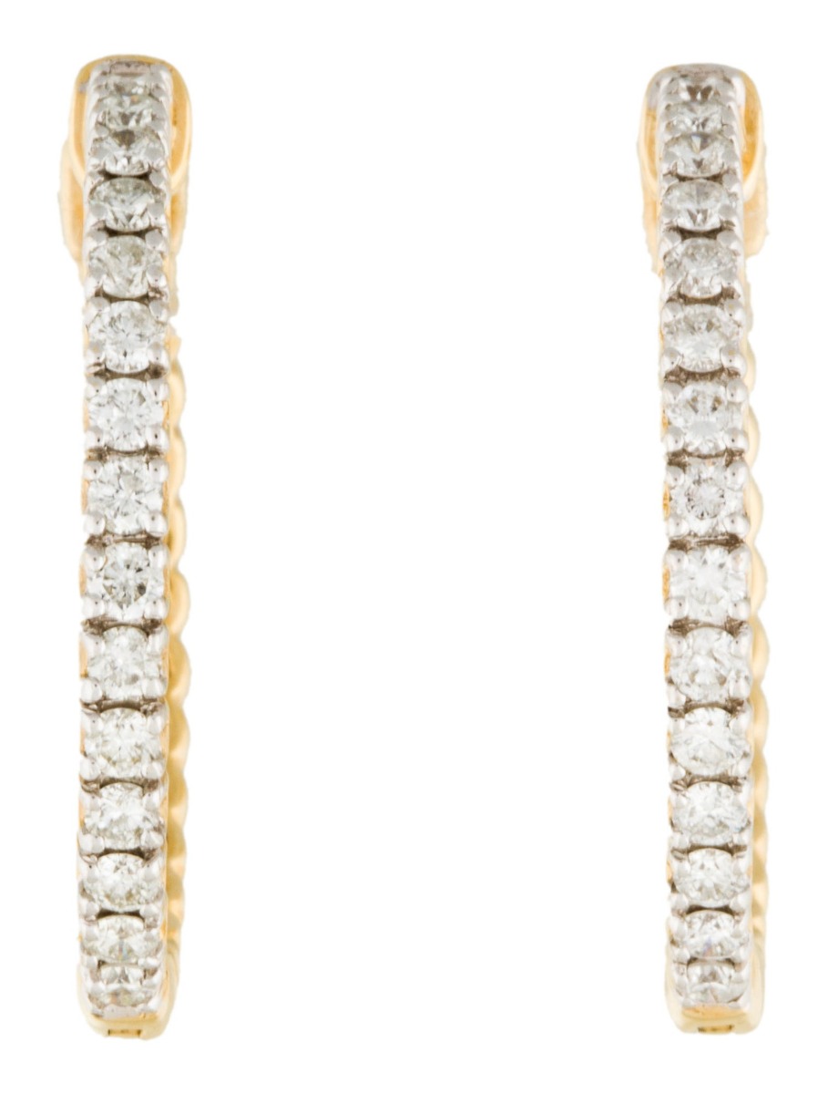 1--14K Yellow Gold Diamond Hoop Earrings, 14K Yellow Gold Diamond Hoop Earrings