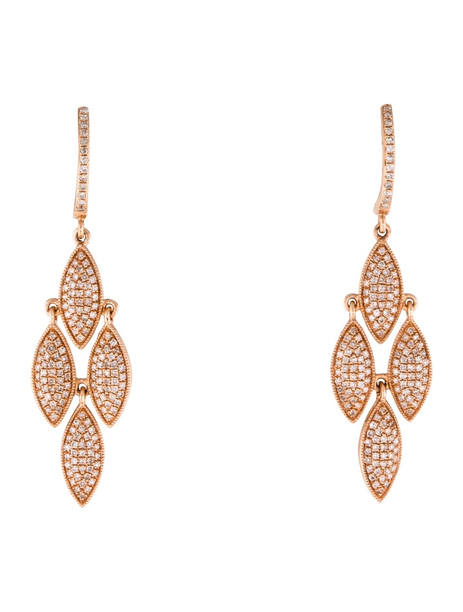 0--14k Rose Gold Diamond Dangle Earrings, 14k Rose Gold Diamond Dangle Earrings