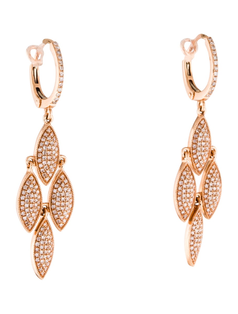 1--14k Rose Gold Diamond Dangle Earrings, 14k Rose Gold Diamond Dangle Earrings