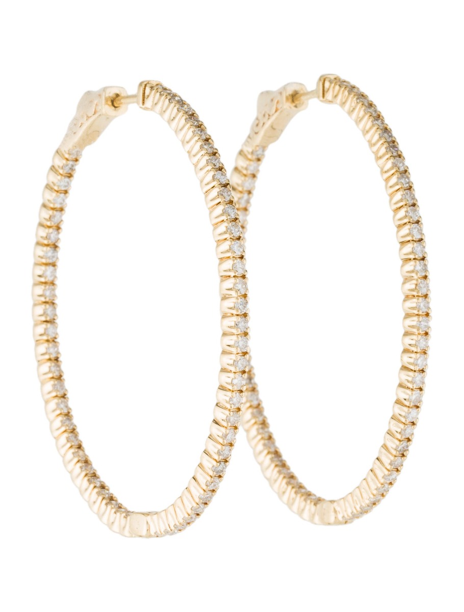 0--14K Yellow Gold Diamond Inside-Out Hoop Earrings, 14K Yellow Gold Diamond Inside-Out Hoop Earrings