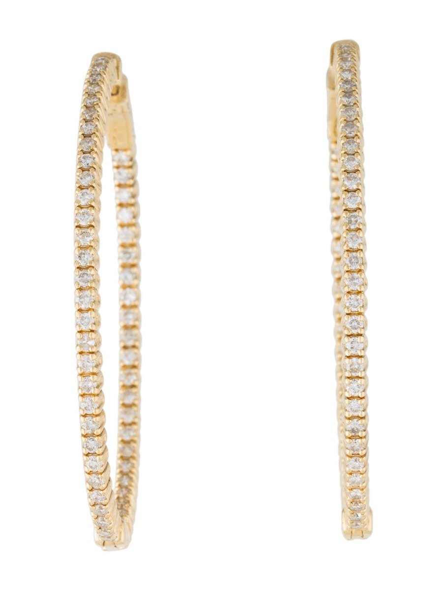 1--14K Yellow Gold Diamond Inside-Out Hoop Earrings, 14K Yellow Gold Diamond Inside-Out Hoop Earrings