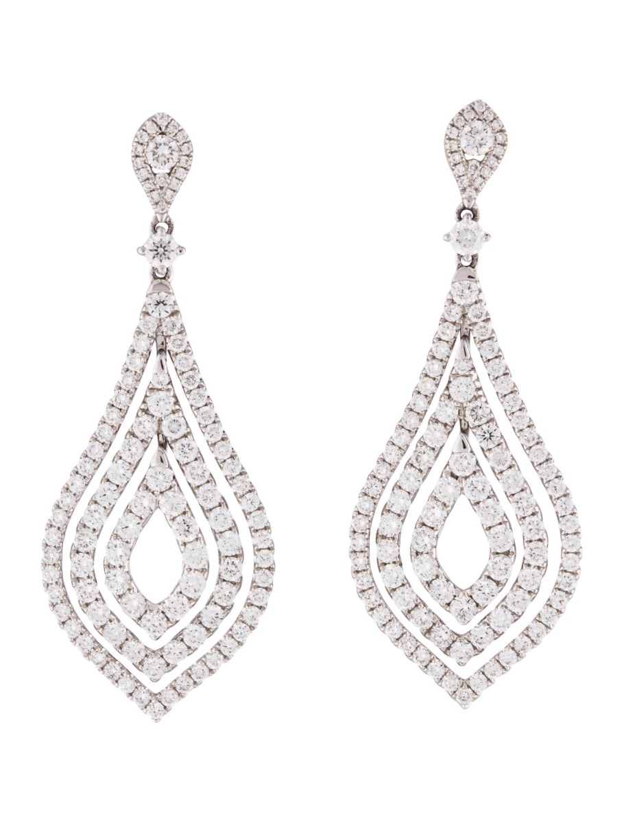 0--14K White Gold 3.24ctw Diamond Drop Earrings, 14K White Gold 3.24ctw Diamond Drop Earrings