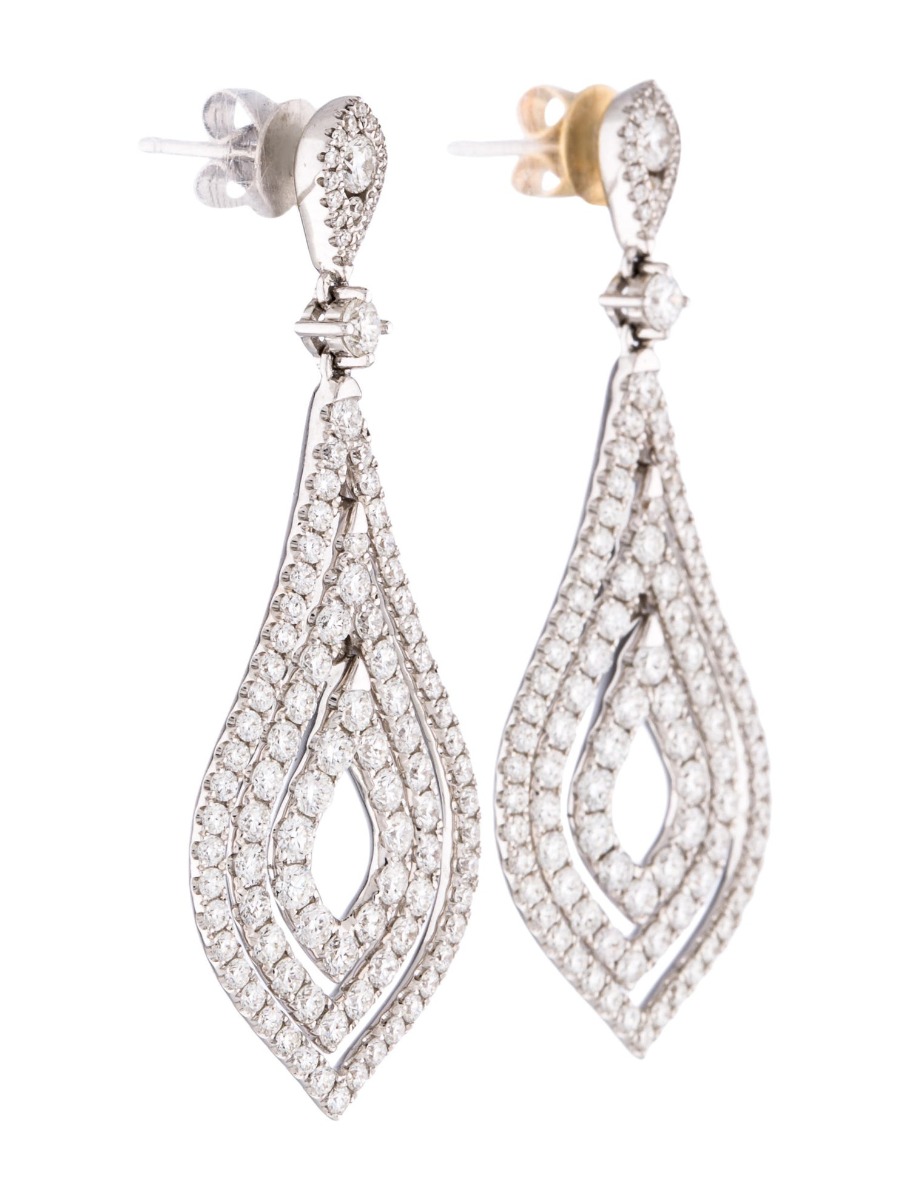 1--14K White Gold 3.24ctw Diamond Drop Earrings, 14K White Gold 3.24ctw Diamond Drop Earrings