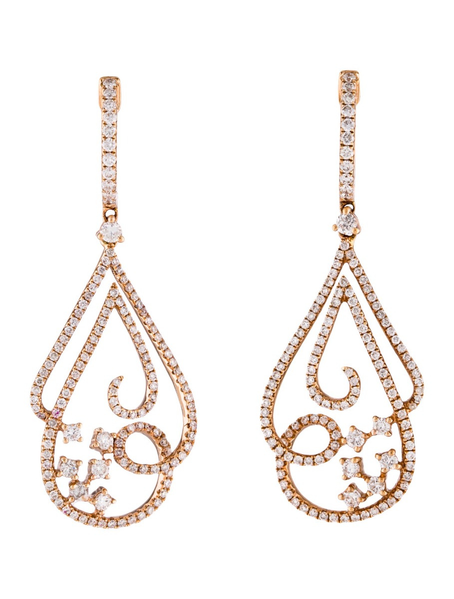 0--18K Rose Gold Diamond Drop Earrings, 18K Rose Gold Diamond Drop Earrings