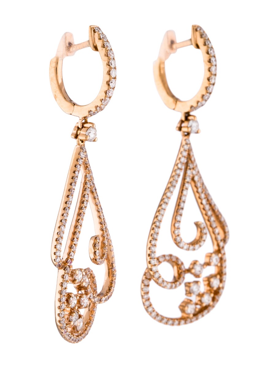 1--18K Rose Gold Diamond Drop Earrings, 18K Rose Gold Diamond Drop Earrings