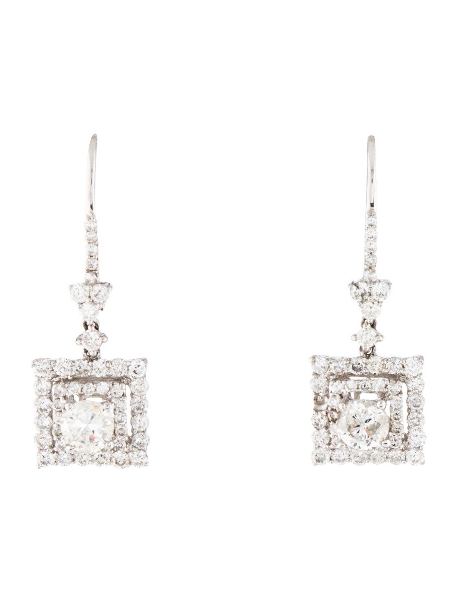 0--18k White Gold Diamond Drop Earrings, 18k White Gold Diamond Drop Earrings