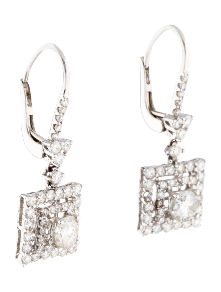 1--18k White Gold Diamond Drop Earrings, 18k White Gold Diamond Drop Earrings