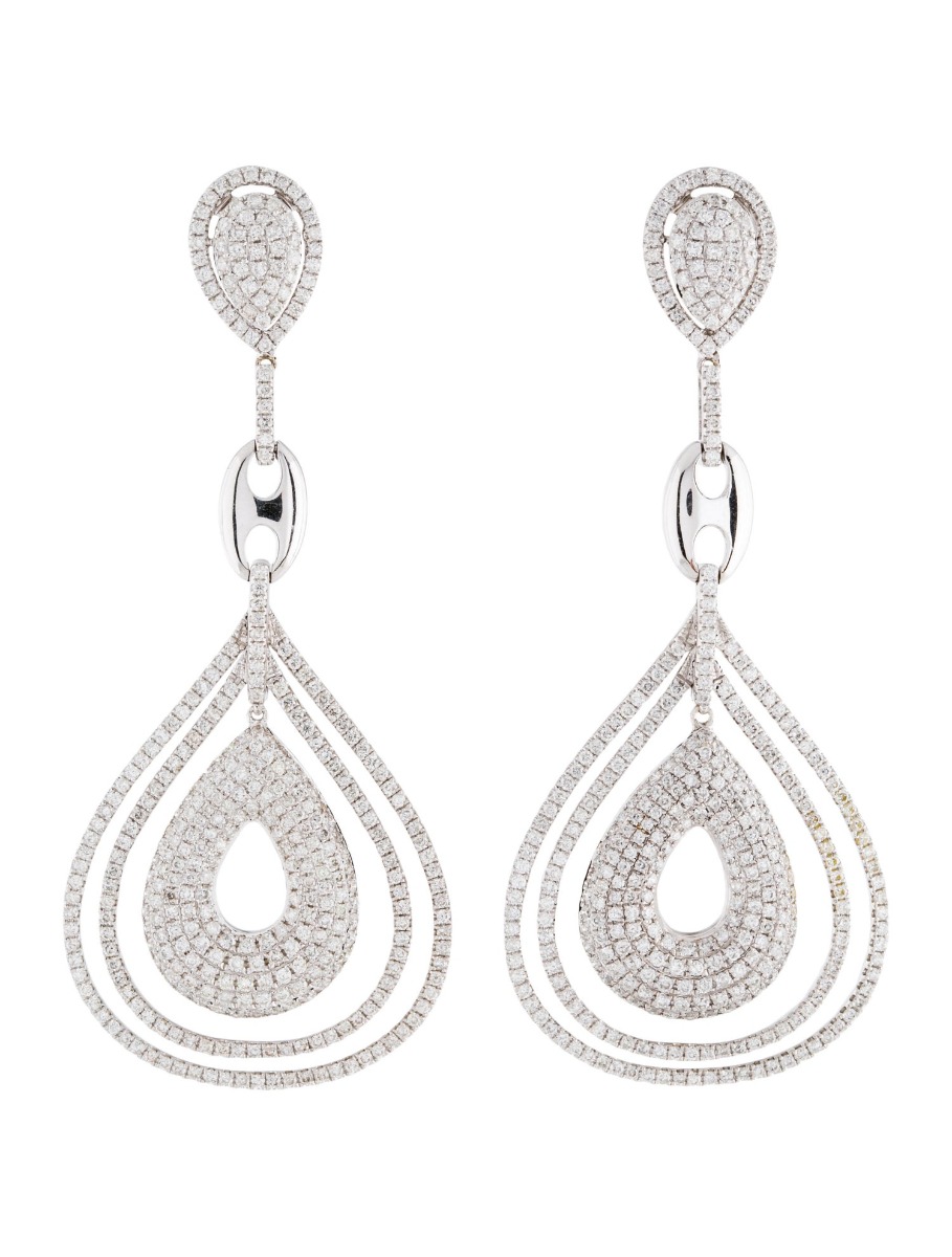 0--18K White Gold 3.01ctw Diamond Drop Earrings, 18K White Gold 3.01ctw Diamond Drop Earrings