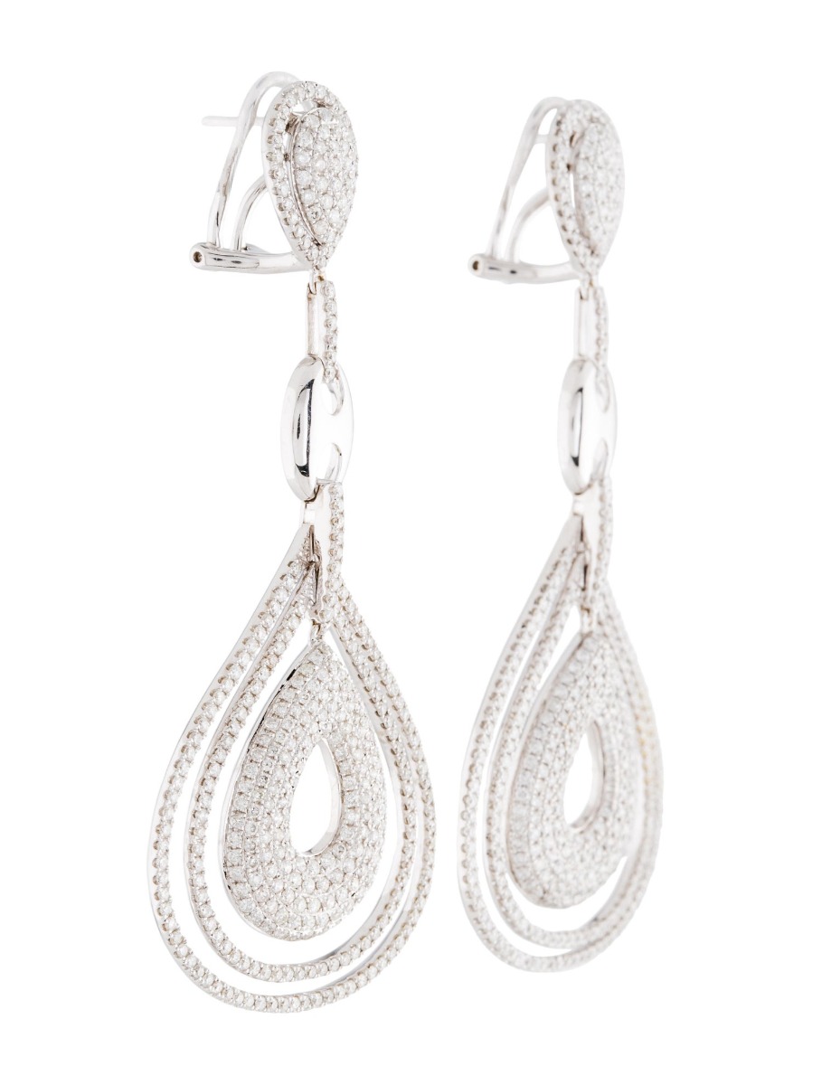 1--18K White Gold 3.01ctw Diamond Drop Earrings, 18K White Gold 3.01ctw Diamond Drop Earrings