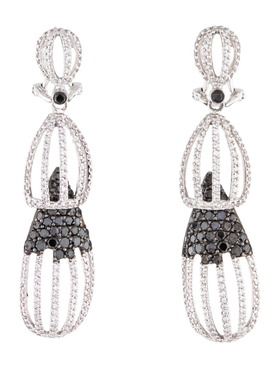 0--14k Black and White Diamond Drop Earrings, 14k Black and White Diamond Drop Earrings