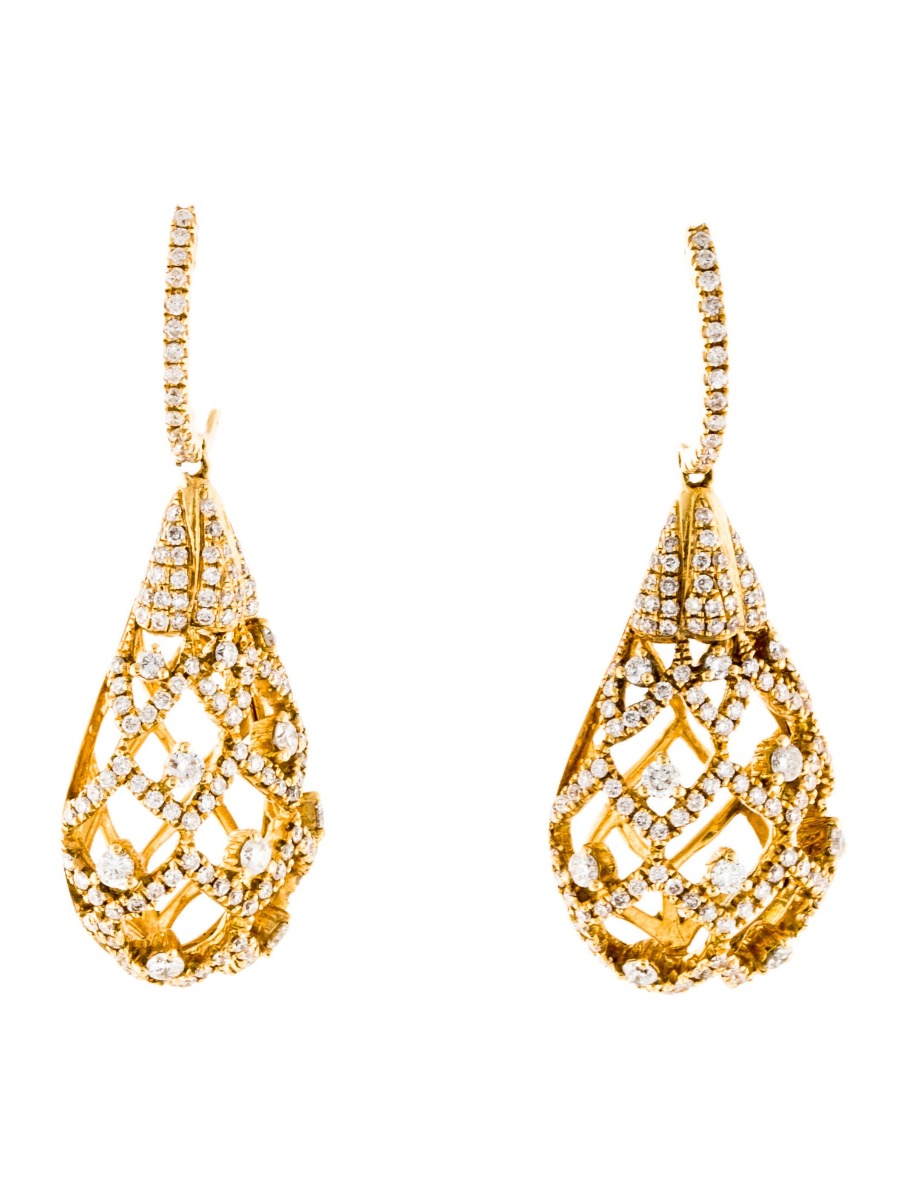 0--18K Yellow Gold 1.55ctw Diamond Drop Earrings, 18K Yellow Gold 1.55ctw Diamond Drop Earrings