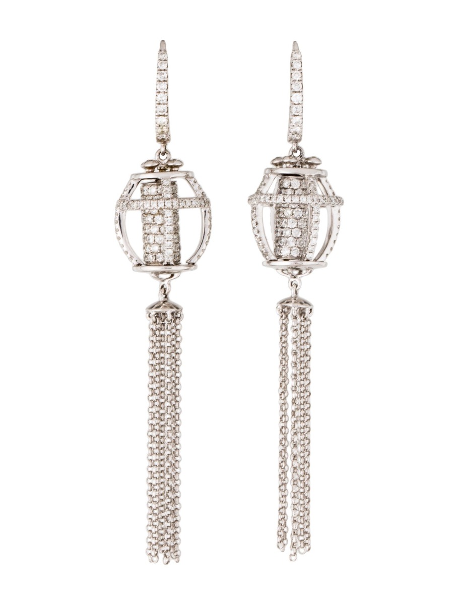 0--18K White Gold 2.03ctw Diamond Tassel Earrings, 18K White Gold 2.03ctw Diamond Tassel Earrings