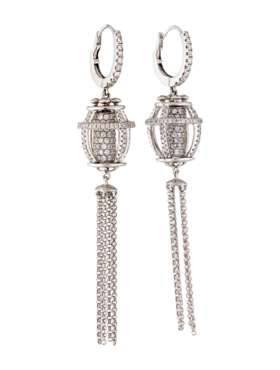 1--18K White Gold 2.03ctw Diamond Tassel Earrings, 18K White Gold 2.03ctw Diamond Tassel Earrings