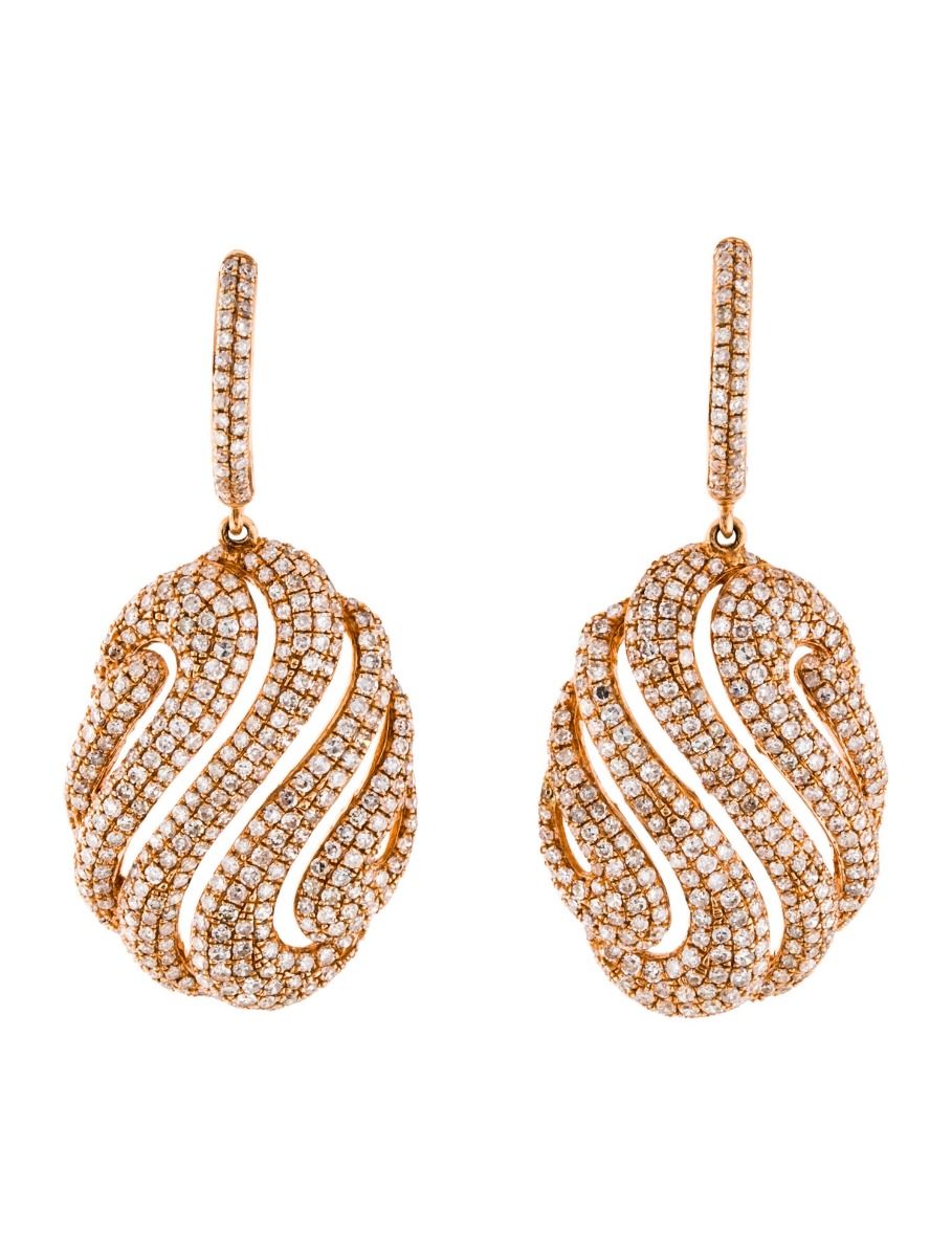 0--18k Rose Gold 3.10ctw Diamond Drop Earrings, 18k Rose Gold 3.10ctw Diamond Drop Earrings