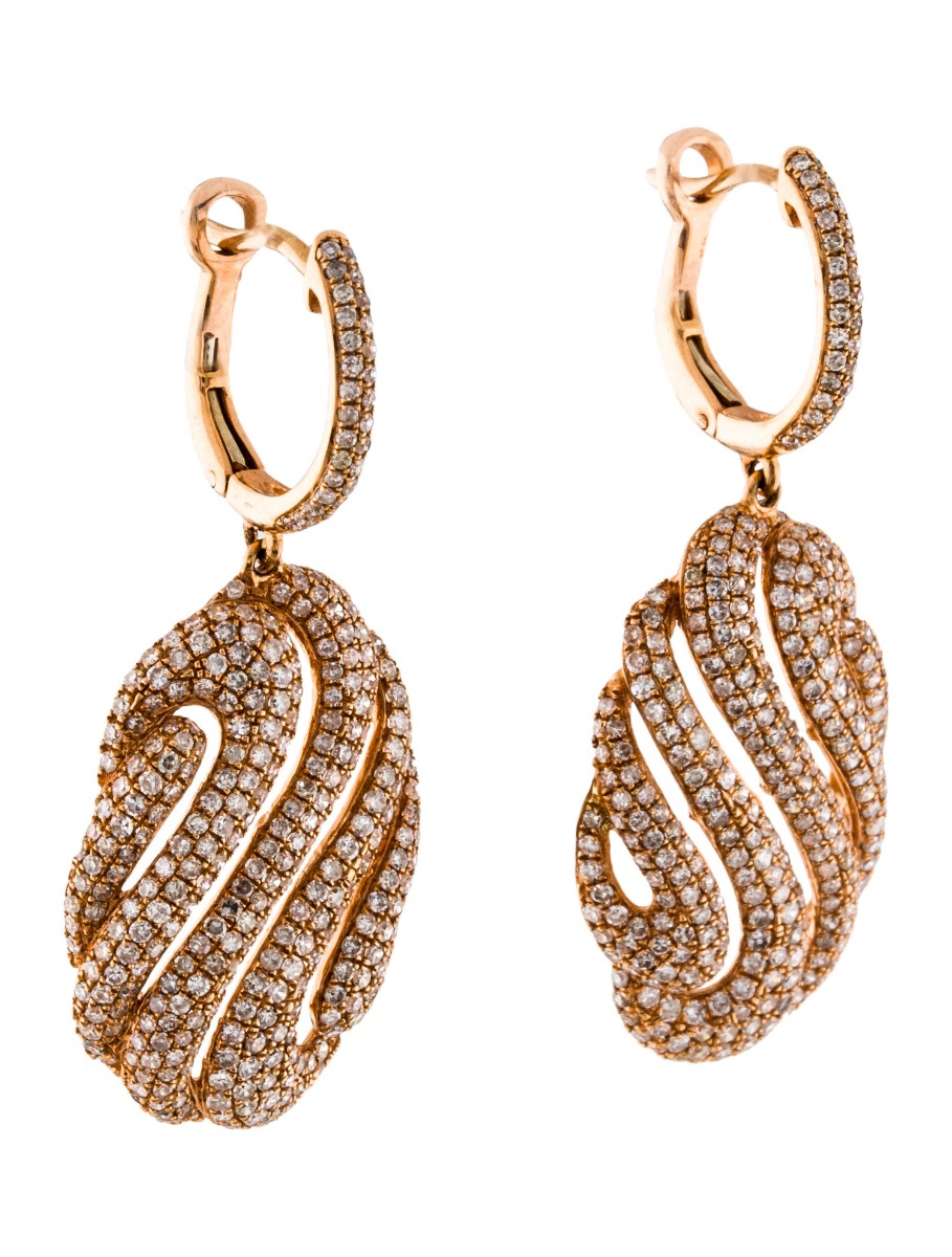 1--18k Rose Gold 3.10ctw Diamond Drop Earrings, 18k Rose Gold 3.10ctw Diamond Drop Earrings