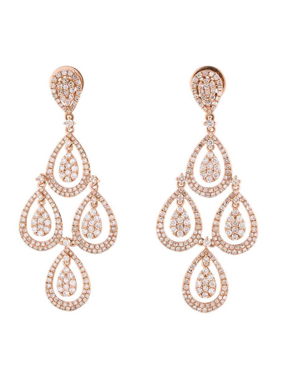 0--18k Rose Gold 3.09ctw Diamond Chandelier Earrings, 18k Rose Gold 3.09ctw Diamond Chandelier Earrings