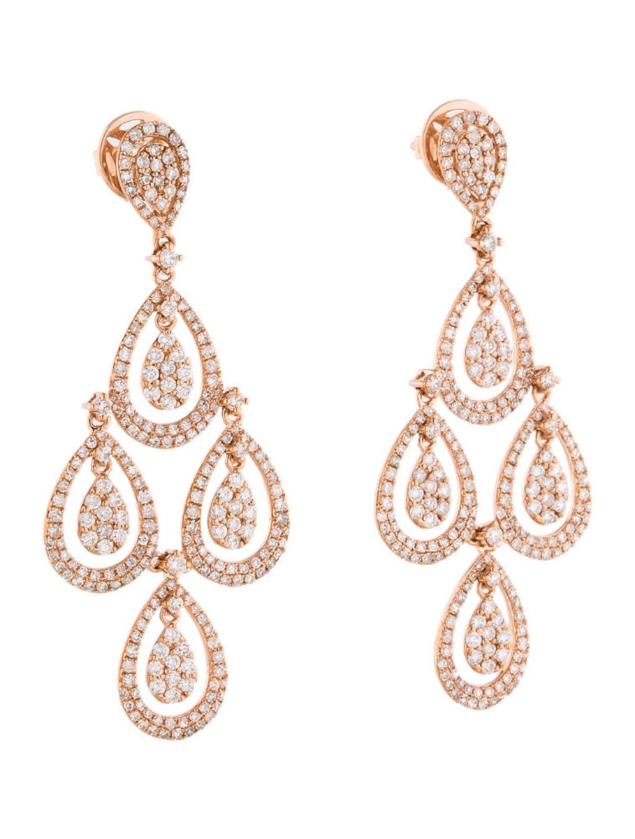 1--18k Rose Gold 3.09ctw Diamond Chandelier Earrings, 18k Rose Gold 3.09ctw Diamond Chandelier Earrings