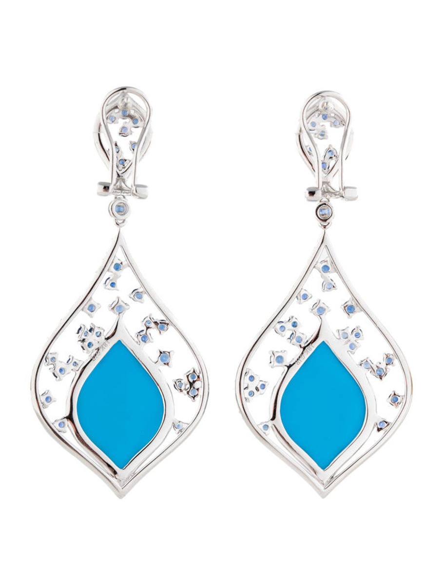 18k White Gold 13.69ctw Turquoise, Sapphire and Diamond Earrings