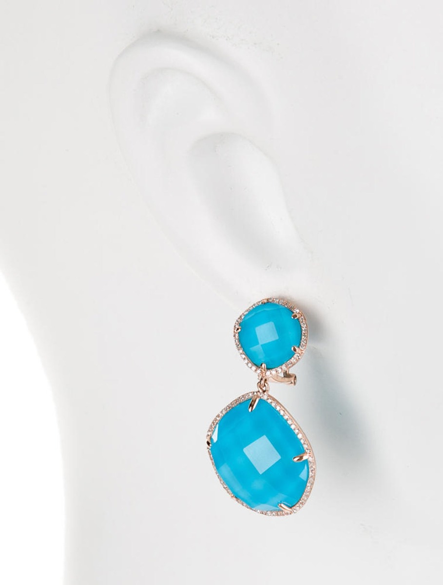 14k Rose Gold 31.07ctw White Topaz, Turquoise and Diamond Earrings