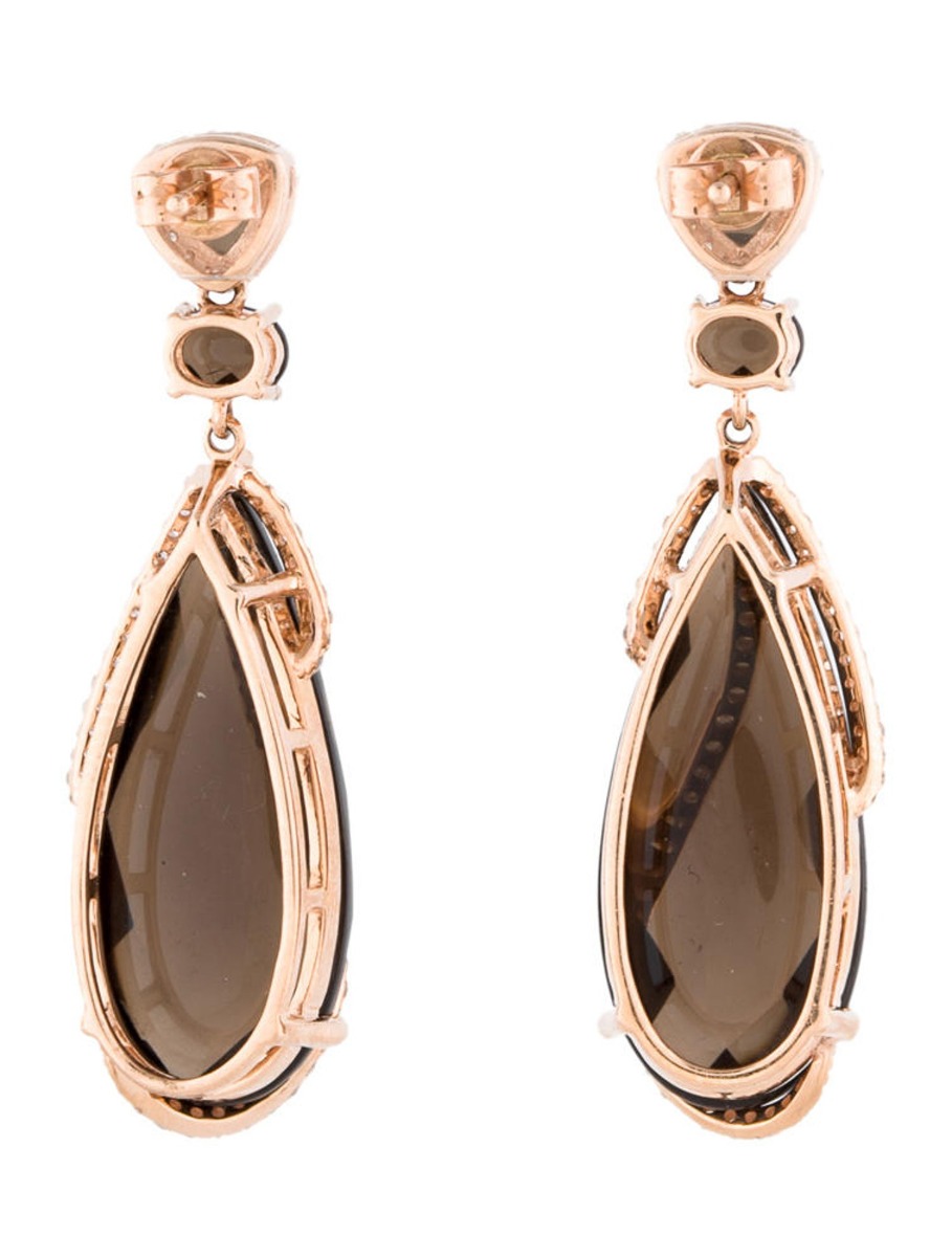 14k Rose Gold 28.90ct Smokey Topaz and Diamond Earrings