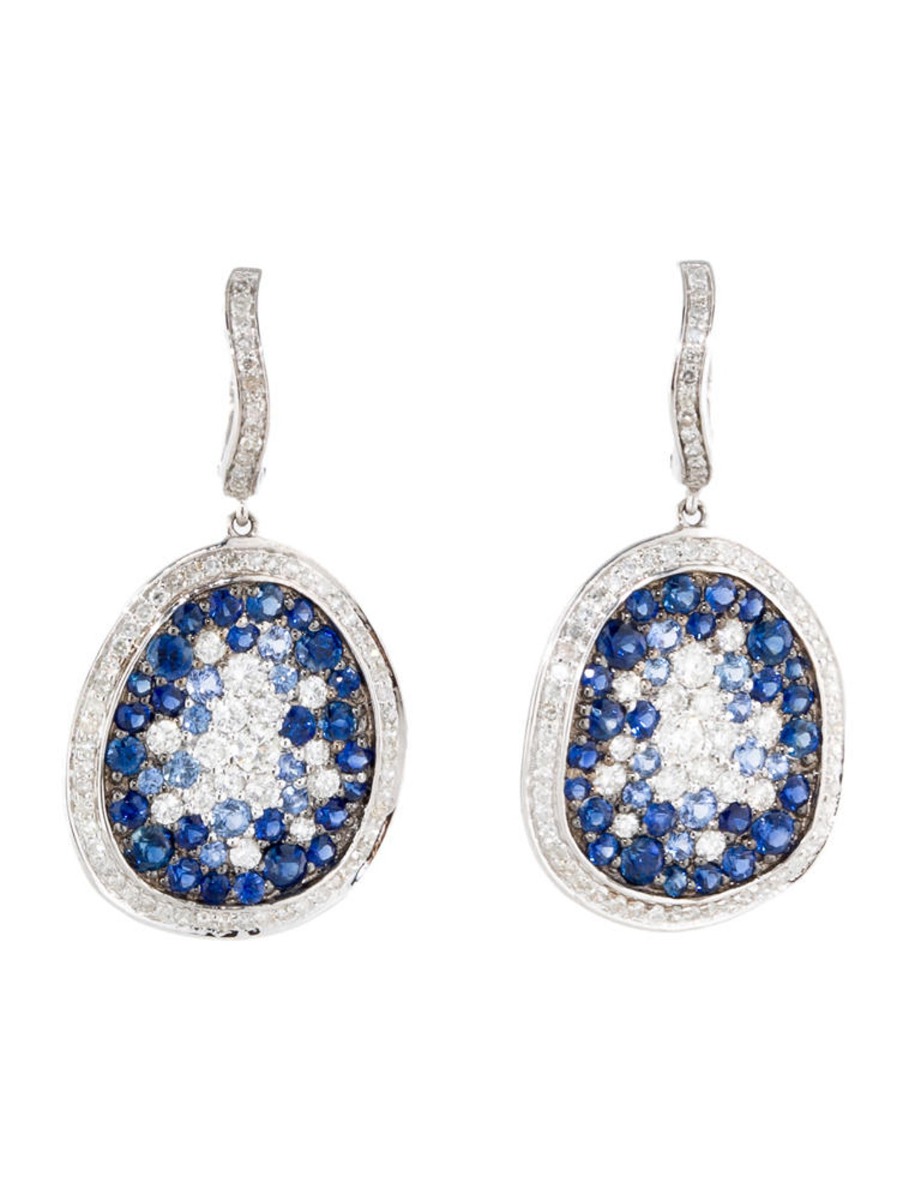 0--14k White Gold 2.20ctw Sapphire and Diamond Earrings, 14k White Gold 2.20ctw Sapphire and Diamond Earrings