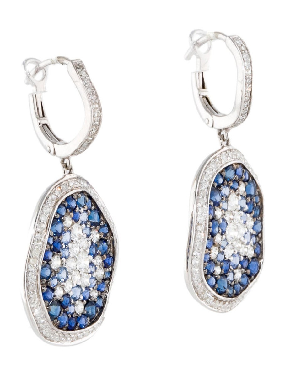 1--14k White Gold 2.20ctw Sapphire and Diamond Earrings, 14k White Gold 2.20ctw Sapphire and Diamond Earrings