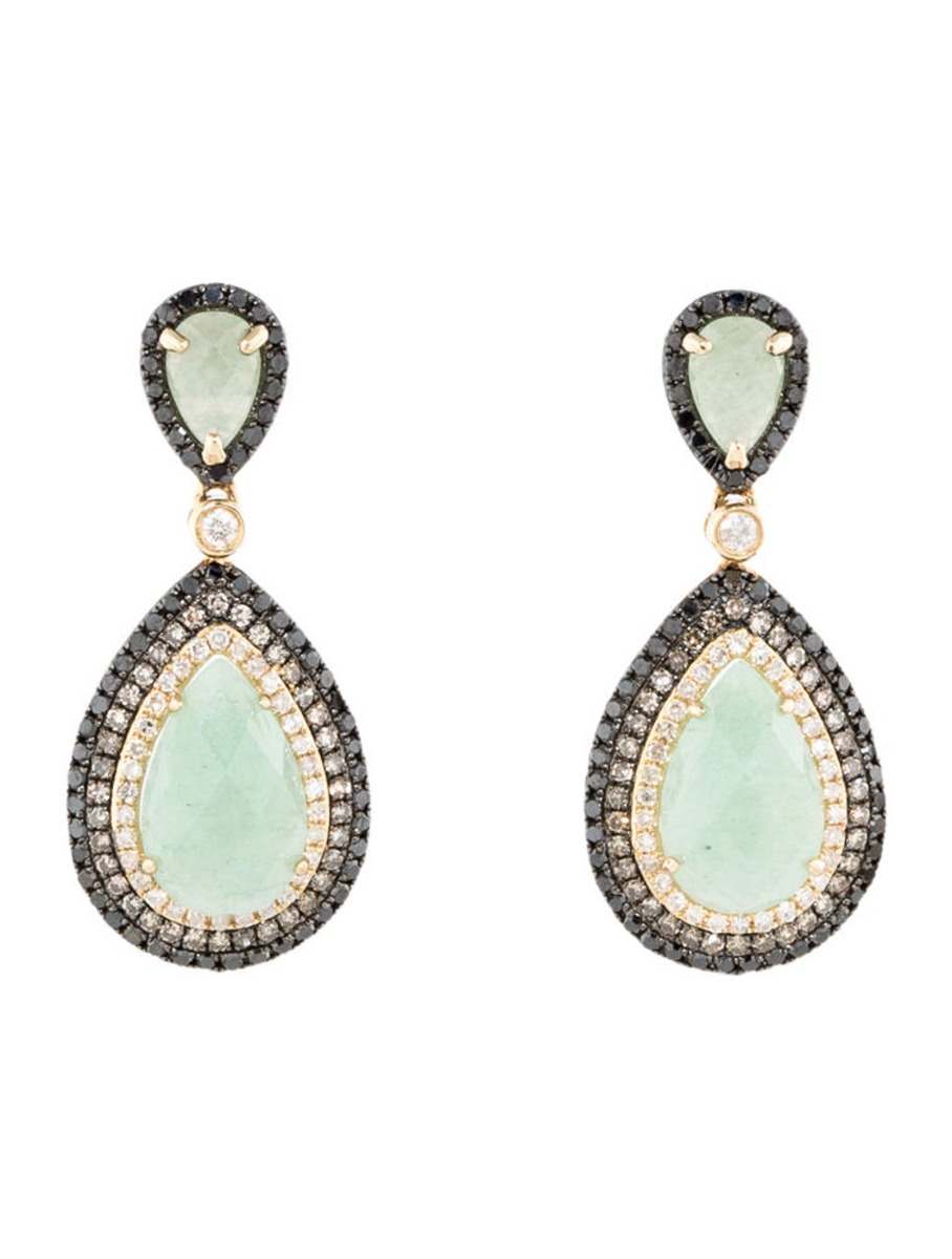 0--14k Yellow Gold 4.95ctw Aventurine Quartz and Diamond Earrings, 14k Yellow Gold 4.95ctw Aventurine Quartz and Diamond Earrings