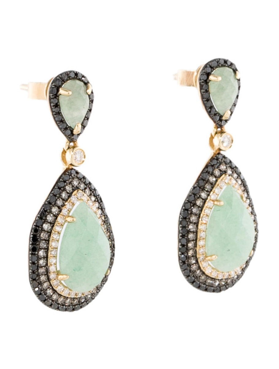 1--14k Yellow Gold 4.95ctw Aventurine Quartz and Diamond Earrings, 14k Yellow Gold 4.95ctw Aventurine Quartz and Diamond Earrings