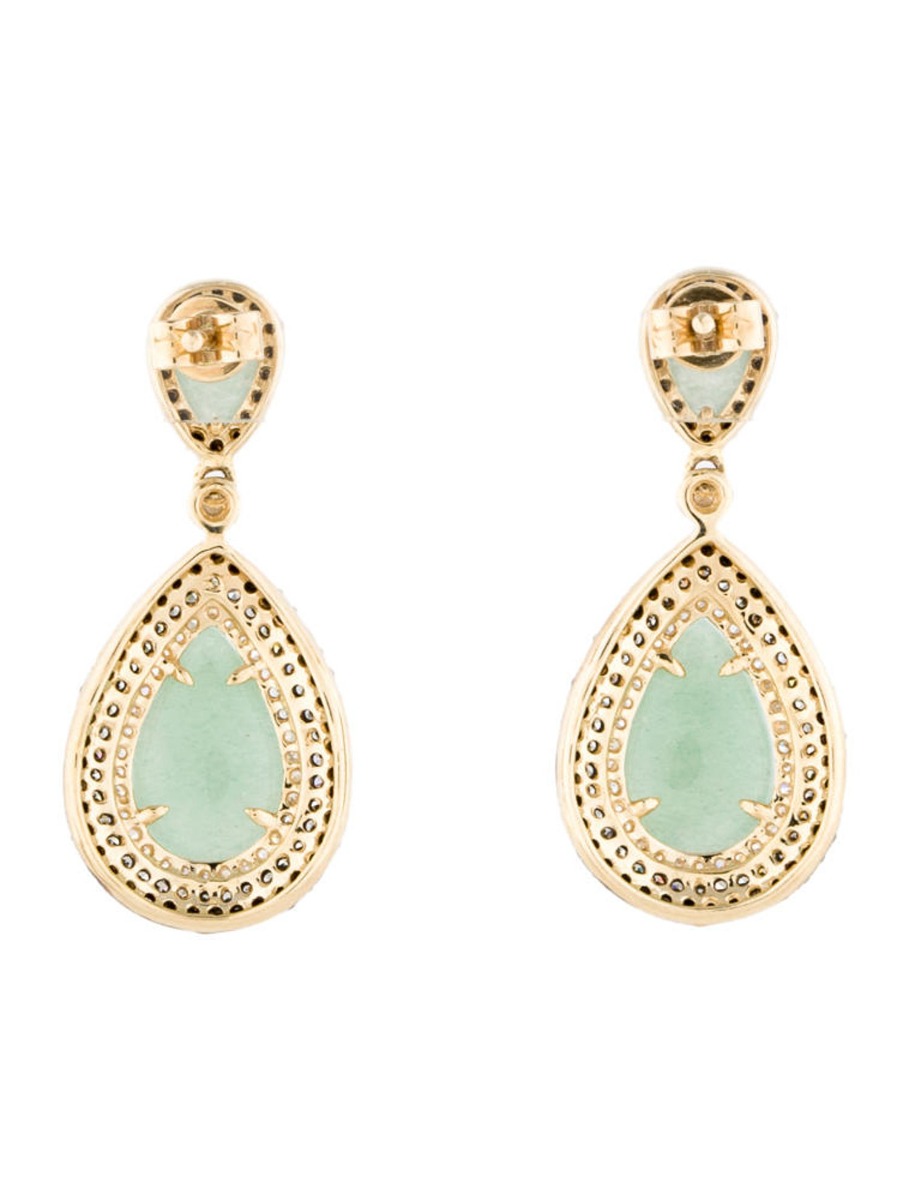 14k Yellow Gold 4.95ctw Aventurine Quartz and Diamond Earrings