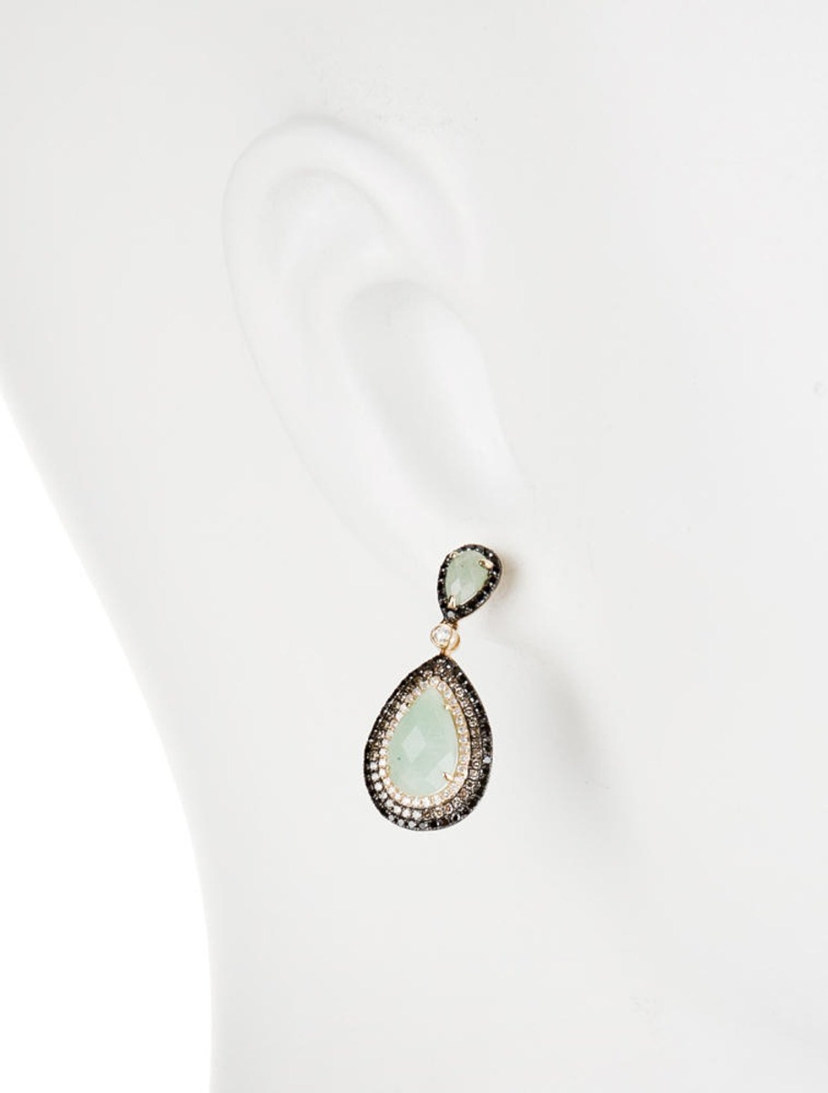 14k Yellow Gold 4.95ctw Aventurine Quartz and Diamond Earrings