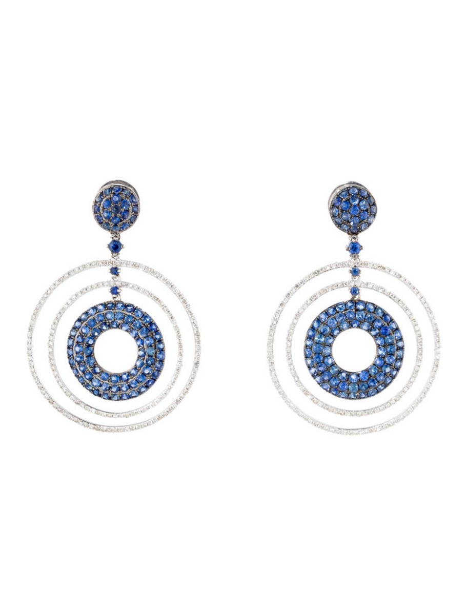 0--18k White Gold 3.52ctw Sapphire and Diamond Earrings, 18k White Gold 3.52ctw Sapphire and Diamond Earrings