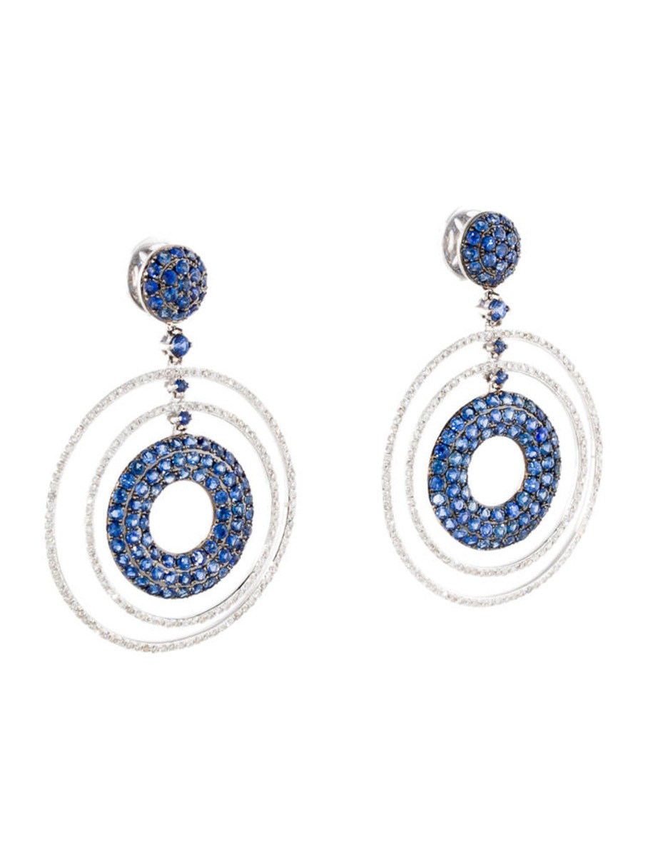 1--18k White Gold 3.52ctw Sapphire and Diamond Earrings, 18k White Gold 3.52ctw Sapphire and Diamond Earrings