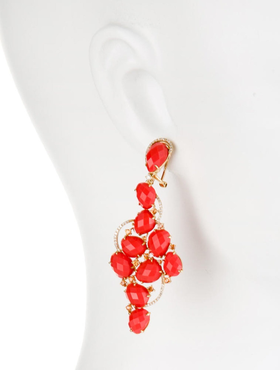 18k Yellow Gold 23.26ctw Coral, Sapphire and Diamond Earrings