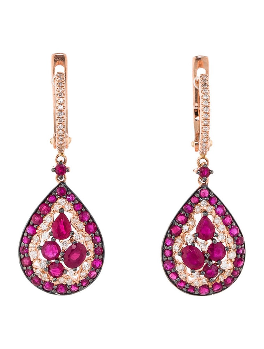 0--14k Rose Gold 2.72ctw Ruby and Diamond Earrings, 14k Rose Gold 2.72ctw Ruby and Diamond Earrings