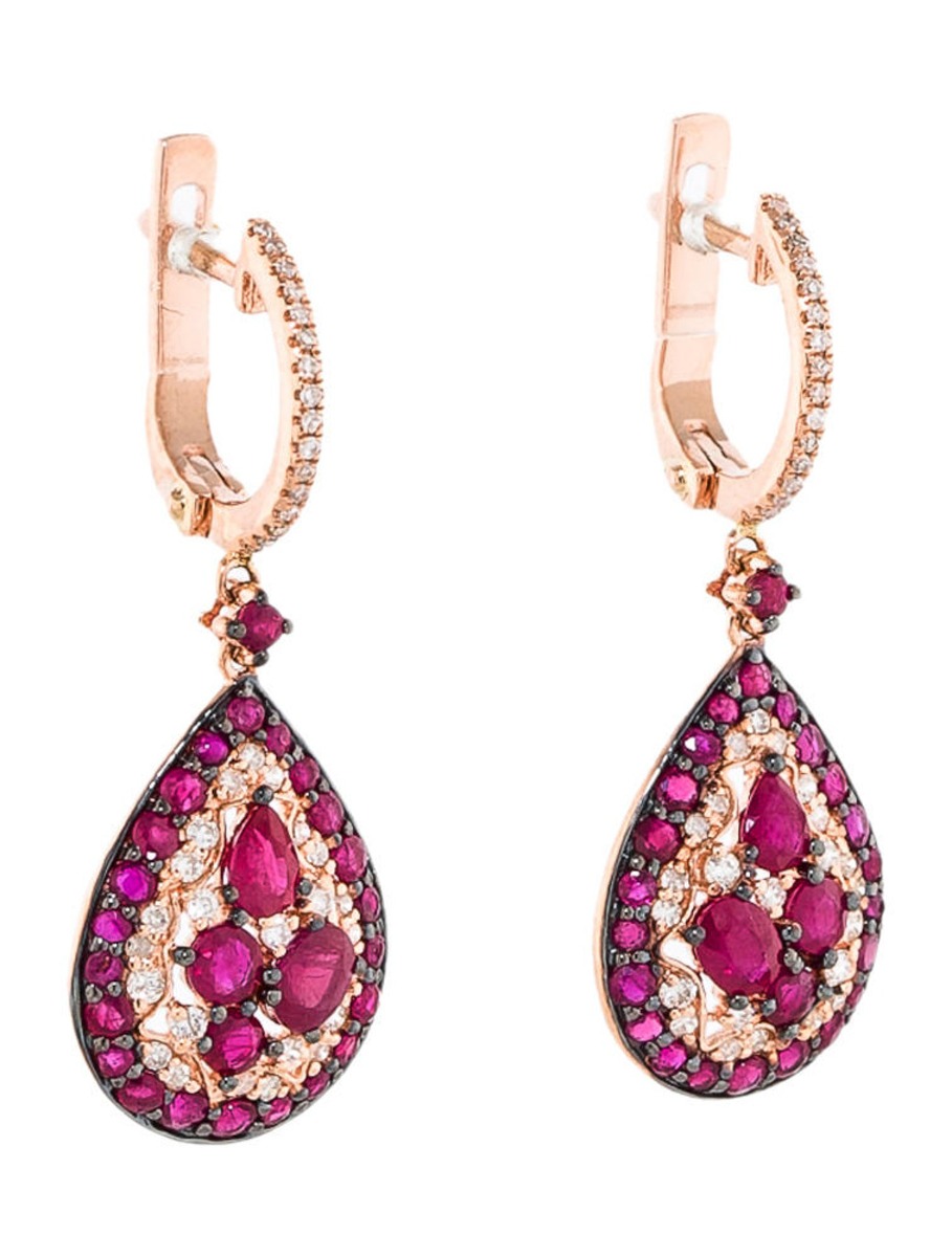 1--14k Rose Gold 2.72ctw Ruby and Diamond Earrings, 14k Rose Gold 2.72ctw Ruby and Diamond Earrings